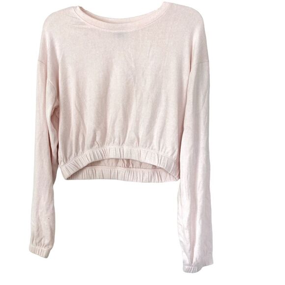 Forever 21 Baby Pink Long Sleeved Elastic Cropped Soft Knit Sweater Medium - Picture 2 of 8